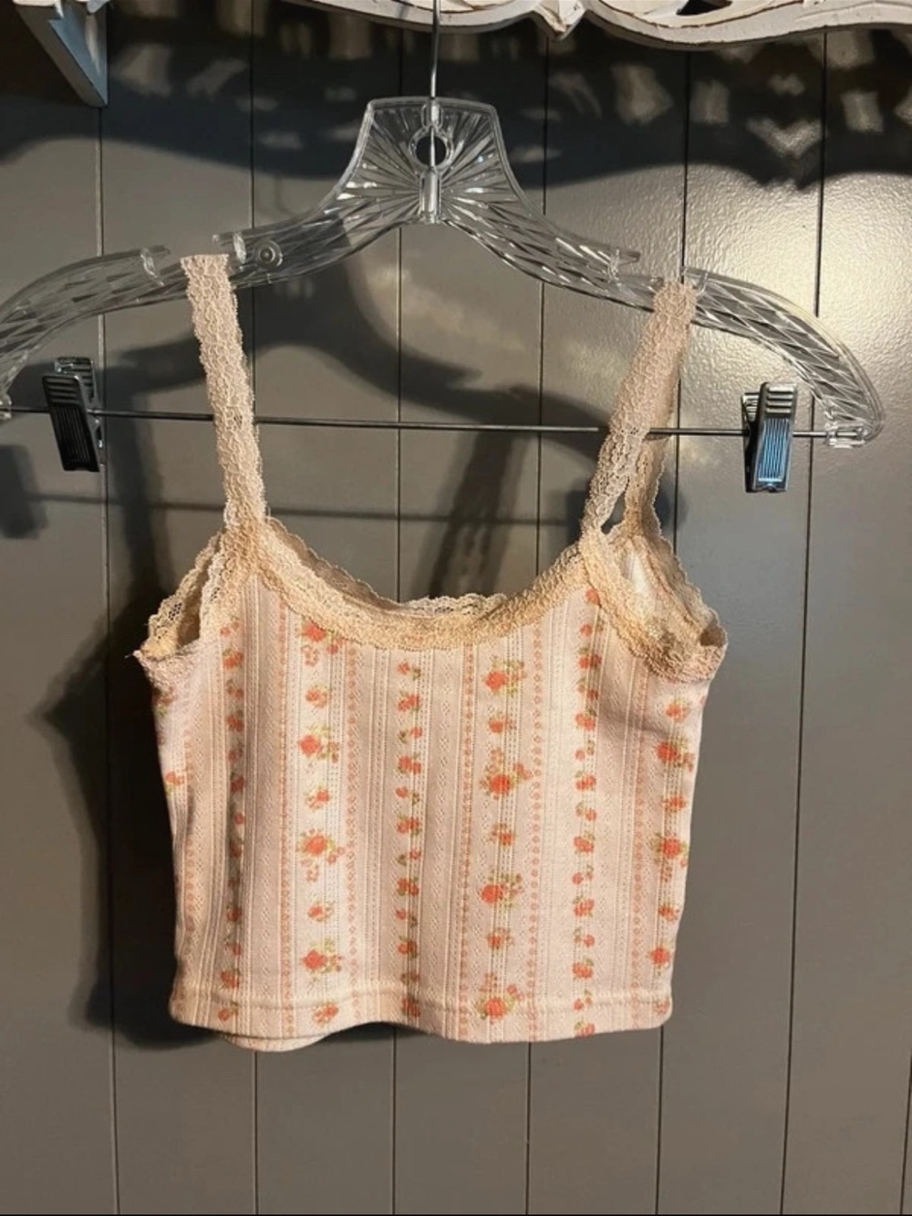 Out from under urban outfitters peach floral lace crop tank top